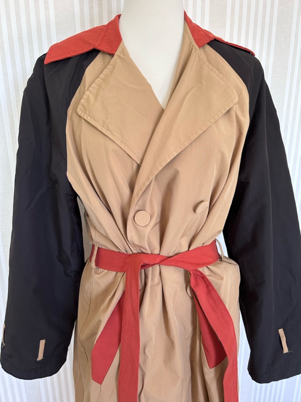 Touchè Colorblock Trench Coat in Camel, Black & Rust Women’s Size 42/US 10 - Picture 8 of 15